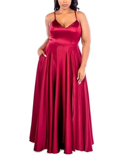 B Darlin Trendy Plus Size Satin Sleeveless Gown - Red