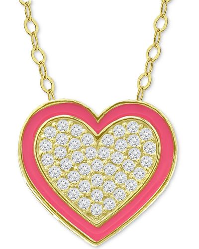 Giani Bernini Cubic Zirconia & Enamel Heart Pendant Necklace - Pink