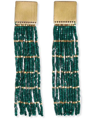 INK+ALLOY Ink+alloy Harlow Brass Top Solid With Gold Stripe Beaded Fringe Earrings - Green