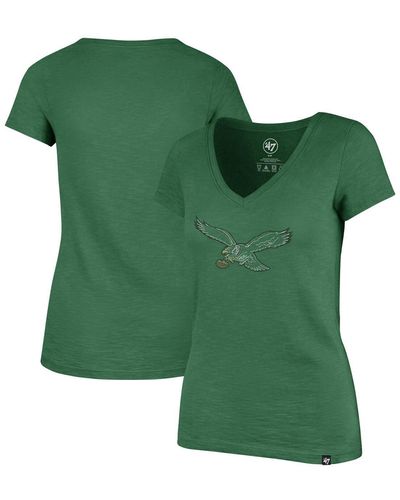'47 Distressed Philadelphia Eagles Throwback Scrum V-neck T-shirt - Green