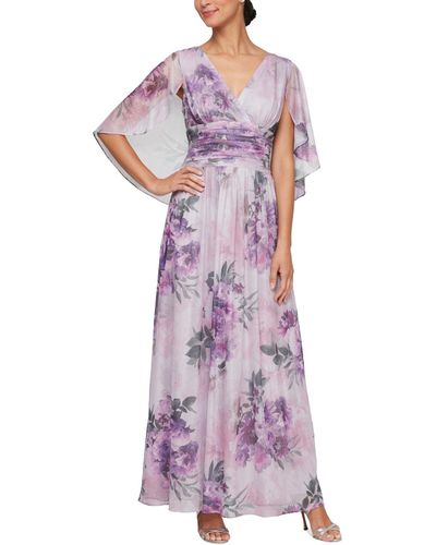 Sl Fashions Printed V-neck Capelet Dress - Purple