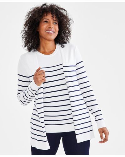 Style & Co. Striped Completer Cardigan Sweater - White