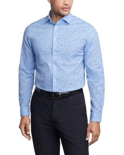 Michael Kors Regular Fit Comfort Stretch Print Dress Shirt - Blue