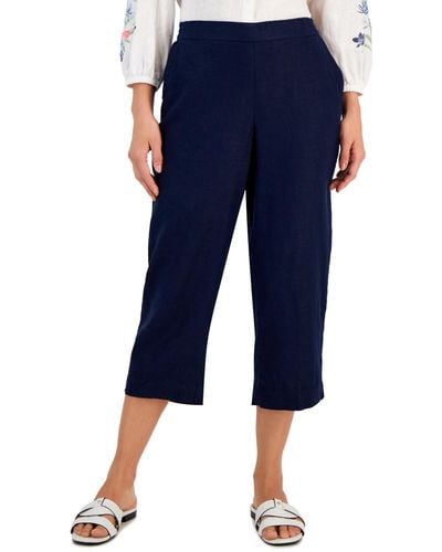 Charter Club Petite 100% Linen Pull-on Cropped Pants - Blue
