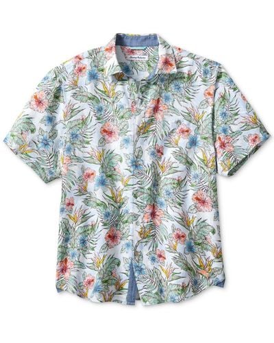 Tommy Bahama Floral Sketch Short Sleeve Button-front Shirt - Blue