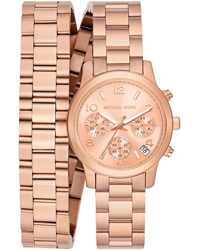 Michael Kors Runway Chronograph Stainless Steel Double Wrap Bracelet Watch 34mm - Natural