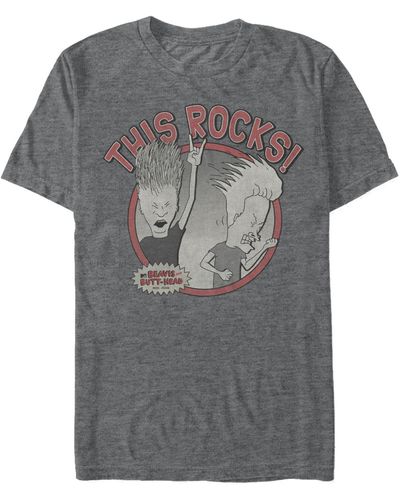 Fifth Sun Beavis And Butthead Mtv Rock Out Man Logo Short Sleeve T-shirt - Gray