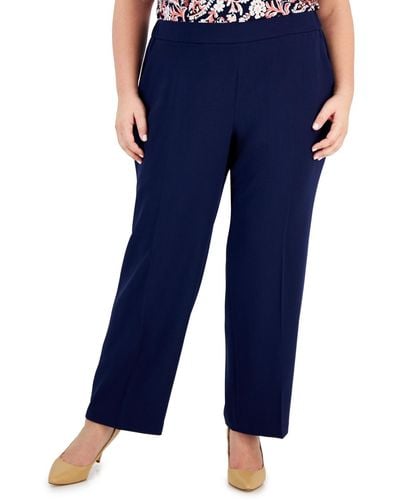 Kasper Plus Size Pull-on Stretch Crepe Pants - Blue