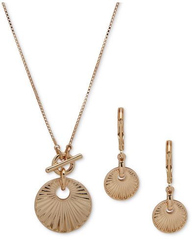 Anne Klein Tone Scalloped Pendant Necklace & Drop Earrings Set - Metallic