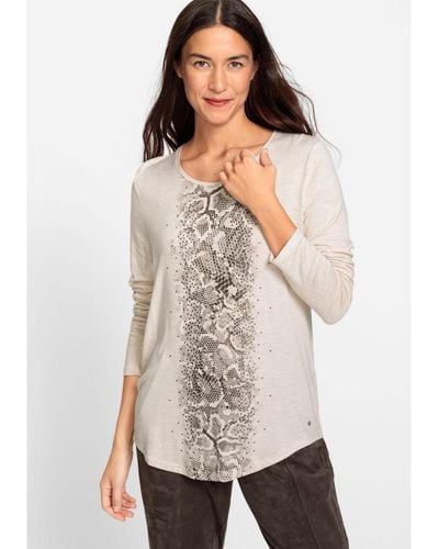 Olsen Long Sleeve Snake Print T-shirt Containing Lenzing Ecovero Viscose - White