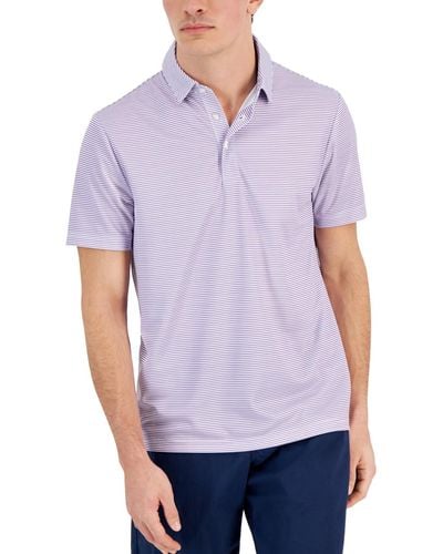 Club Room Feeder Stripe Short Sleeve Tech Polo Shirt - Purple