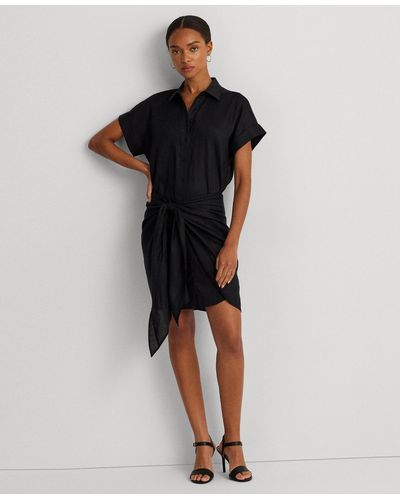 Lauren by Ralph Lauren Tie-front Linen Shirtdress - Black
