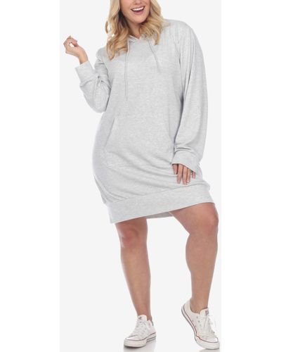 White Mark Plus Size Hoodie Sweatshirt Dress - Gray