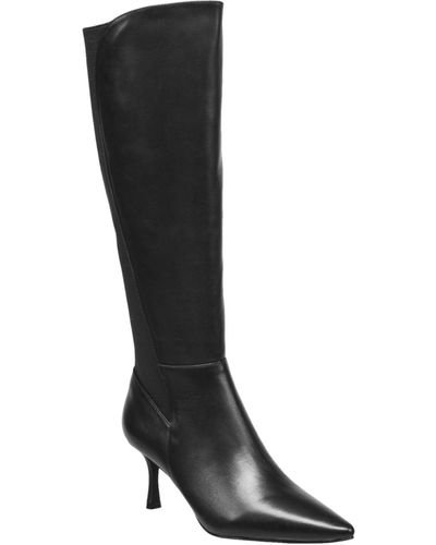 French Connection Logan Leather Pointed Toe Straight Boots - Black