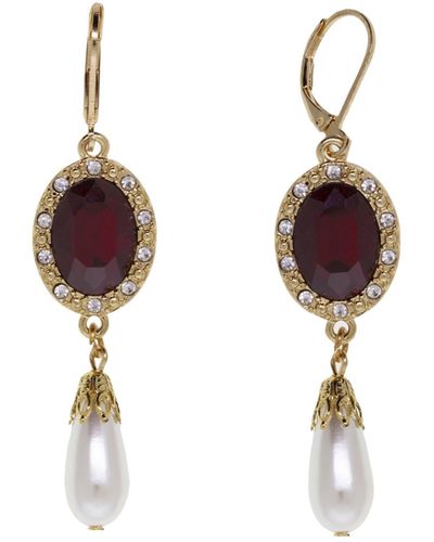 2028 Imitation Pearl Glass Crystal Drop Earrings - Red