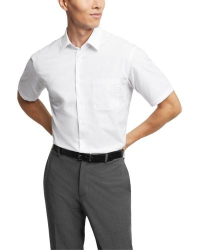 Van Heusen Dress Shirt, White Poplin Short-sleeved Shirt - Black