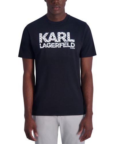 Karl Lagerfeld Slim Fit Short-sleeve Monogram Logo Graphic T-shirt - Blue