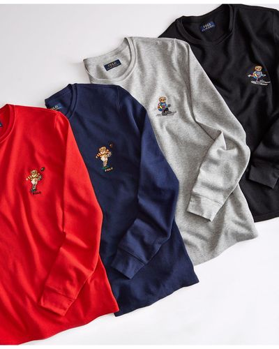 Polo Ralph Lauren Ski & Rugby Bear Waffle Pajama Shirt, Created For Macy's - Blue