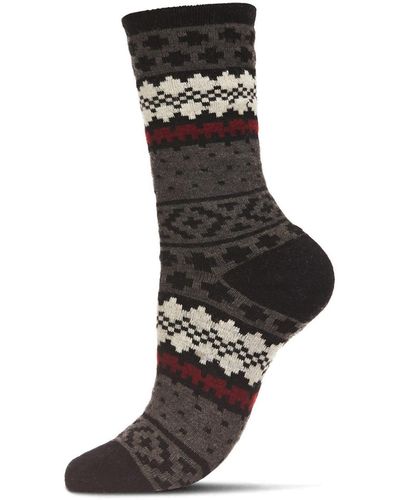 Memoi Winter Fairisle Cashmere Blend Crew Socks - Black