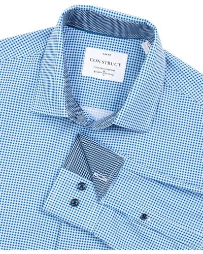Con.struct Slim Fit Gingham Performance Stretch Cooling Comfort Dress Shirt - Blue