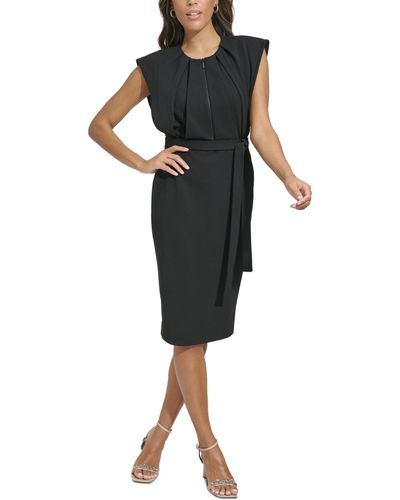 Calvin Klein Cap-sleeve Tie-waist Sheath Dress - Black