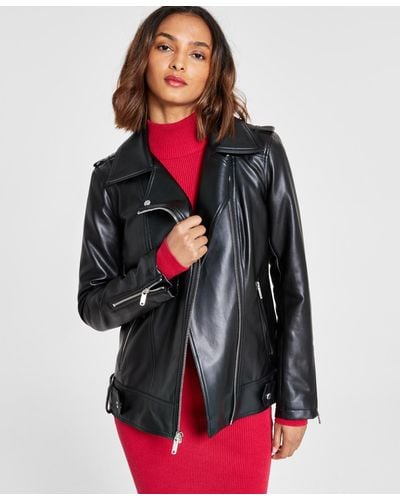 Guess Oversized Faux-leather Moto Jacket - Gray