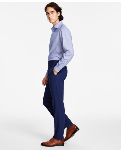 Calvin Klein Slim-fit Glen Plaid Dress Pants - Blue