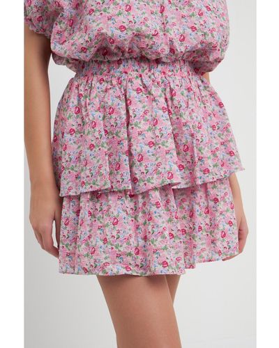Free the Roses Floral Tiered Mini Skirt - Pink
