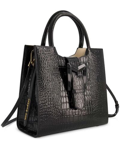Mac Duggal Crocodile Leather Buckle Detail Medium Tote Bag - Black
