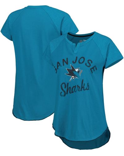 Starter San Jose Sharks Grand Slam Raglan Notch Neck T-shirt - Blue