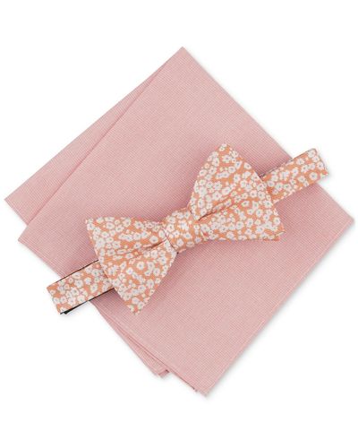 BarIII Brennan Floral Bow Tie & Solid Pocket Square Set - Pink