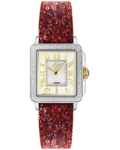 Gevril Padova Swiss Quartz Floral Leather Watch 30mm - Red