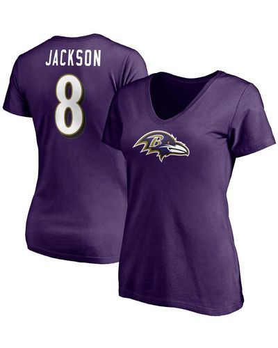 Fanatics Lamar Jackson Baltimore Ravens Player Icon Name And Number V-neck T-shirt - Purple
