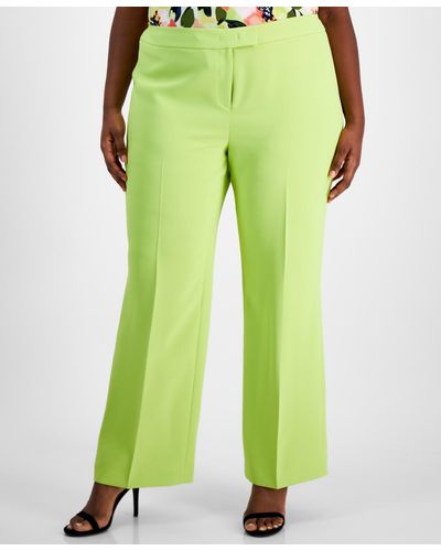Anne Klein Plus Size Mid-rise Crease-front Flare-leg Pants - Green