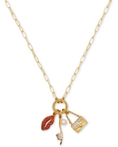 Kate Spade Gold-tone Imitation Pearl & Crystal Night Out Motif Charm Pendant Necklace - Metallic
