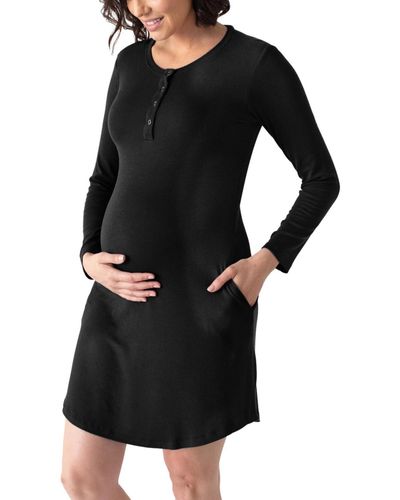 Kindred Bravely Maternity Betsy Ribbed Nursing Nightgown - Black