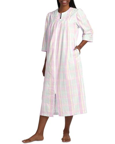 Miss Elaine Plus Size 3/4-sleeve Plaid Zip-front Robe - Pink