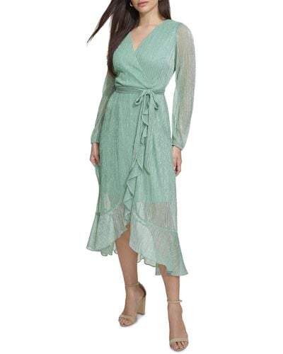 Kensie Ruffled Faux-wrap Dress - Green