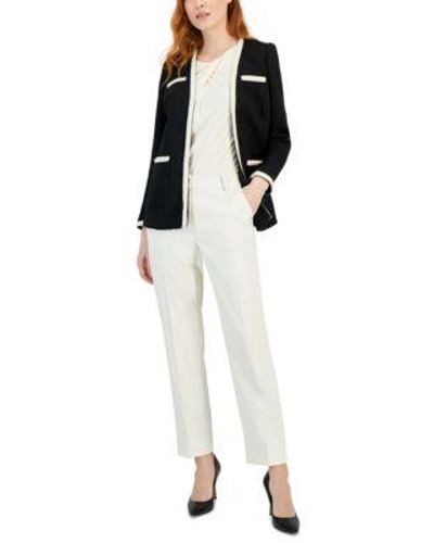 Anne Klein Open Front Tweed Cardigan Jacket The Grace Straight Leg Ankle Pants - White