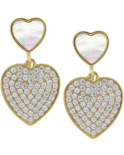 Macy's Simulated Mother Of Pearl And Cubic Zirconia Heart Earring - White