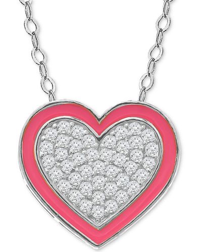 Giani Bernini Cubic Zirconia & Enamel Heart Pendant Necklace - Pink