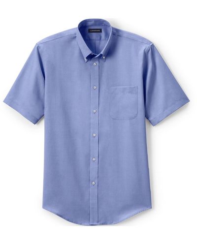 Lands' End School Uniform Short Sleeve No Iron Pinpoint Dress Shirt - Blue