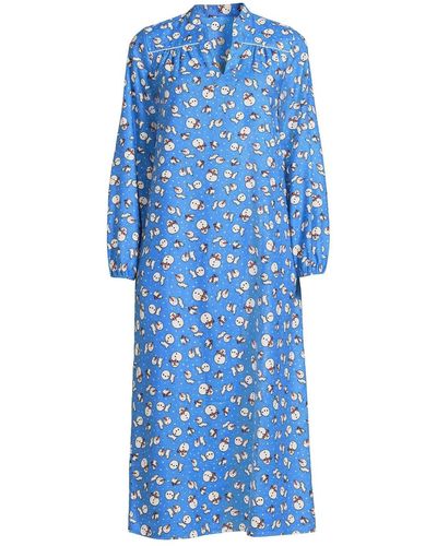 Lands' End Long Sleeve Flannel Nightgown - Blue