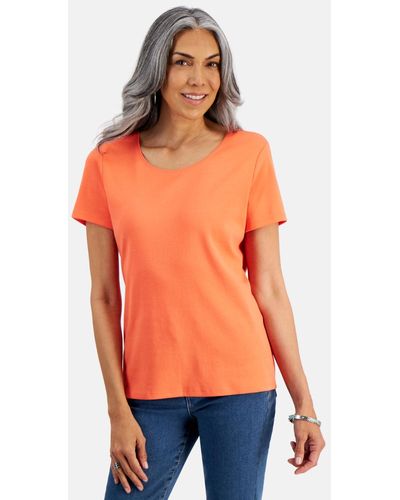Style & Co. Cotton Short-sleeve Scoop-neck Top - Orange
