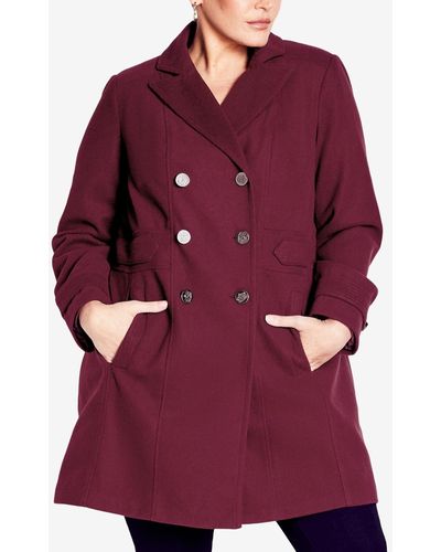 Avenue Plus Size Military Inspi Button Detail Coat - Red