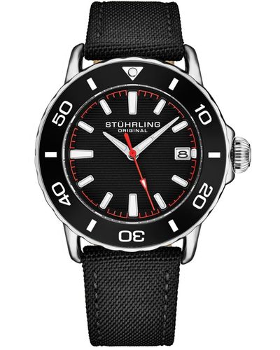 Stuhrling 4041 Diver Watch Nylon Strap Rotating Bezel - Black