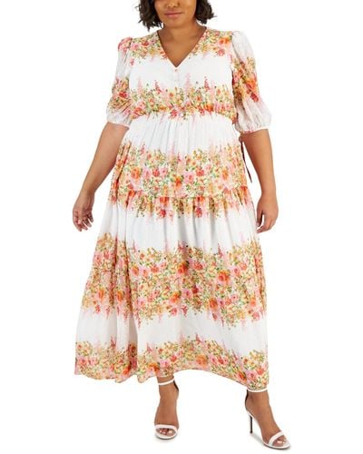 Taylor Plus Size Floral-print Chiffon A-line Midi Dress - Multicolor