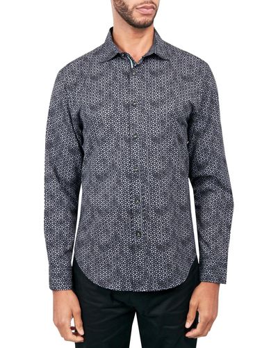 Society of Threads Regular-fit Non-iron Performance Stretch Geo-print Button-down Shirt - Gray