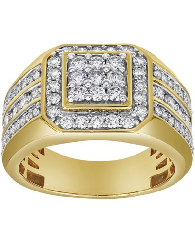 LuvMyJewelry Hexonic Deluxe Natural Certified Diamond 1.74 Cttw Round Cut 14k Gold Statement Ring - Metallic