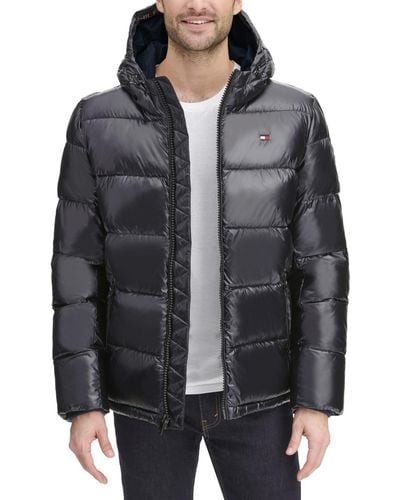 Tommy Hilfiger Pearlized Performance Hooded Puffer Coat - Black
